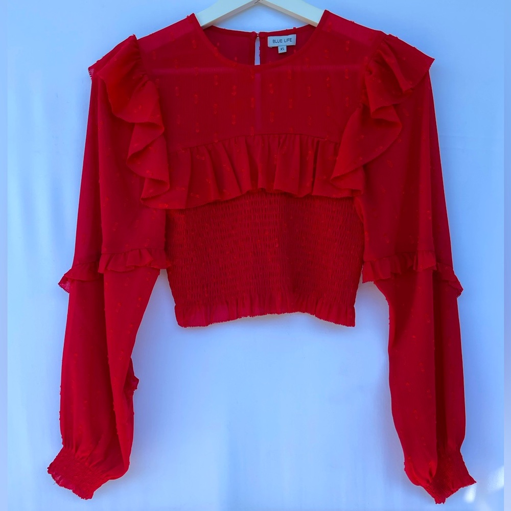 RED LONG SLEEVE CROP- Blue Life - XS